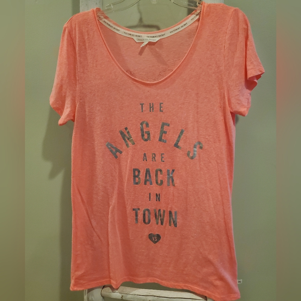 Victoria's Secret Pink knit t-shirt. Small. "The Angels Are Back In Town"